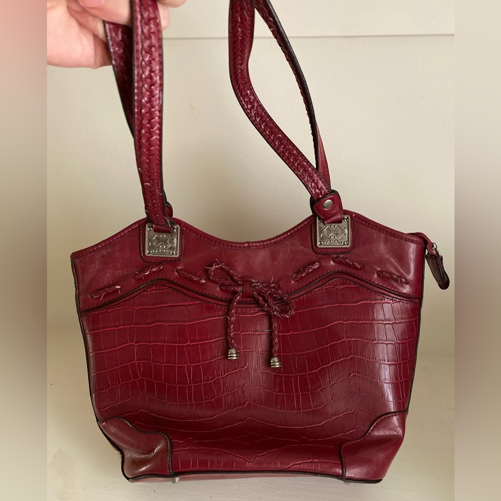 SOLD vintagewestern boho bag with red leather and bow tie.